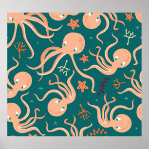 Undervattensundervattensberg: Octopus Starfish Dan Poster