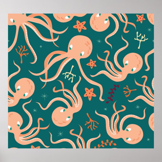 Undervattensundervattensberg: Octopus Starfish Dan Poster (Framsidan)