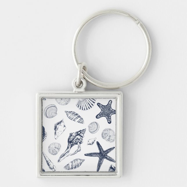 Undervattensvarelser Fyrkantig Silverfärgad Nyckelring (Framsidan)