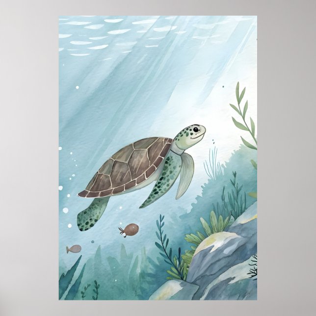 Undervattensvärld med sköldpadda poster (Framsidan)