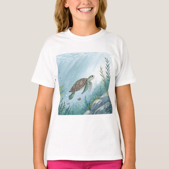 Undervattensvärld med sköldpadda t shirt (Framsida)
