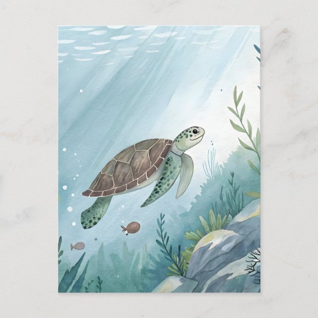 Undervattensvärld med sköldpadda vykort (Framsida)