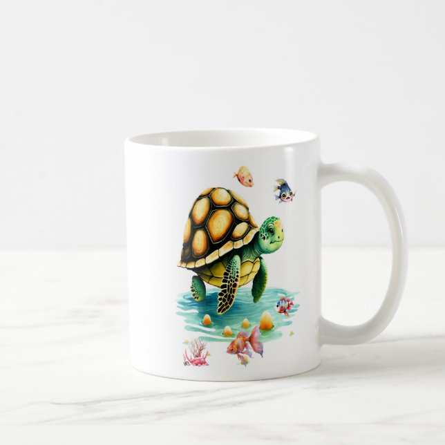 Undervattensvärlden - Turtle and Vibrant Fish Desi Kaffemugg (Höger)