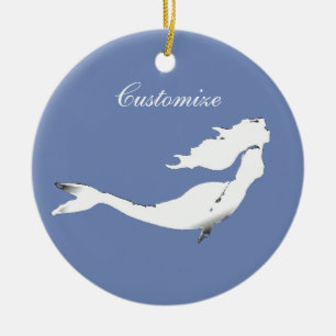 Undervattensvit Havsfrue Simmande Thunder_Cove röd Julgransprydnad Keramik