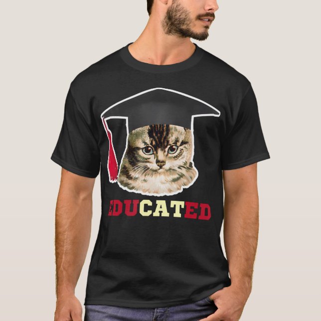 Undervisad katt i Studentmössa Funny Grad Gift T-S T Shirt (Framsida)