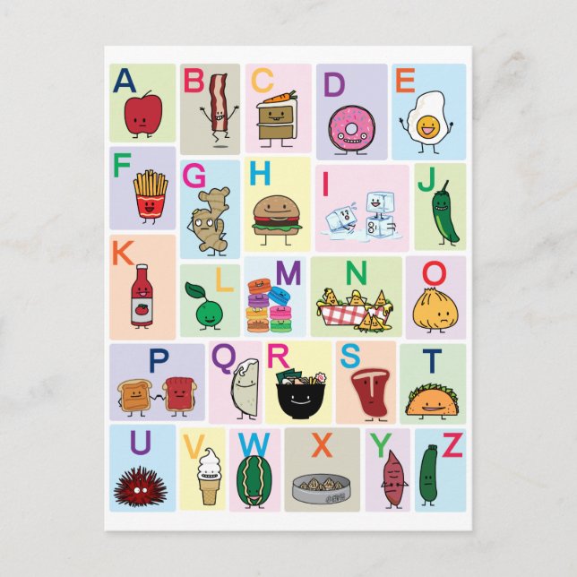 Undervisning i ABC Alphabet brev lycklig mat Vykort (Framsida)