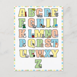 Undervisning i Cute Animals Alphabet Brev Vykort