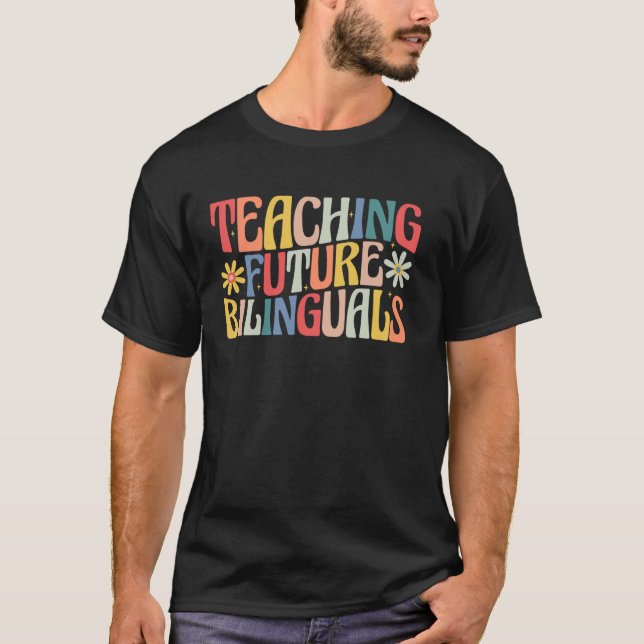Undervisning i framtida tvåspråkiga Retro Groovy t Shirt (Framsida)