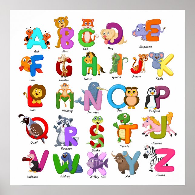 Undervisning om barn i Alphabet Animal Clipart Poster (Framsidan)