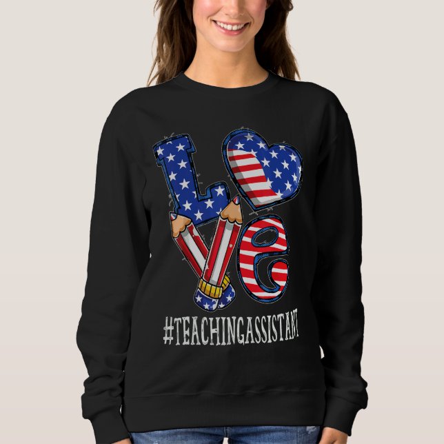 Undervisningsassistent Kärlek Usa Flagga Fyrverker T Shirt (Framsida)