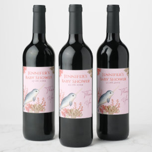 Undervisningsprogram för baby Narwhal & seashells Vinflaska Etikett