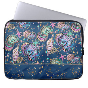 Underwater Blue Luxe Pastel Guld Seashells Laptop Fodral