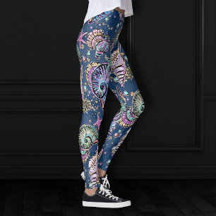 Underwater Blue Luxe Pastel Guld Seashells Leggings
