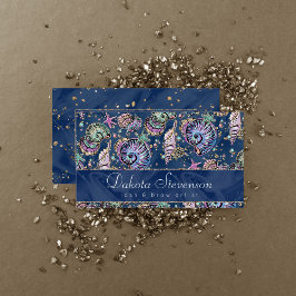 Underwater Blue Luxe | Pastel Guld Seashells Visitkort
