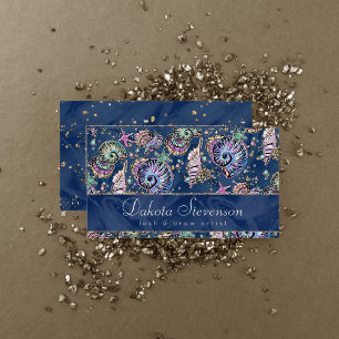 Underwater Blue Luxe Pastel Guld Seashells Visitkort