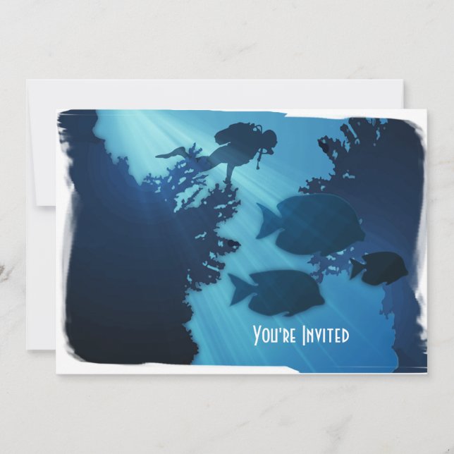 Underwater Blue World Fisk & Dykare Inbjudningar (Framsida)