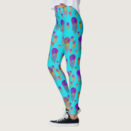 Underwater Dancing Rainbows Cyan Leggings