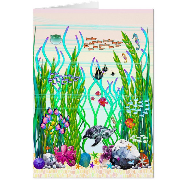 Underwater Garden Happy Birthday Greeting Card OBS Kort (Framsidan)