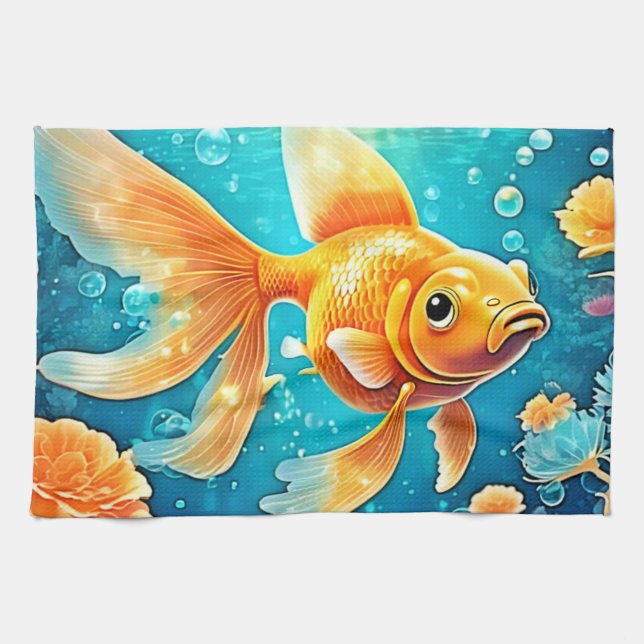Underwater Goldfish Art Kökshandduk (Horisontell)