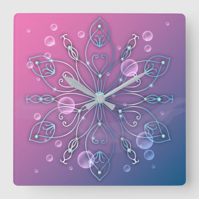 Underwater Shiny Elegant Luxurious Royal Mandala Fyrkantig Klocka (Framsida)