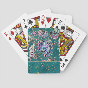 Underwater Teal Luxe Grönt Pastel Guld Seashells Casinokort
