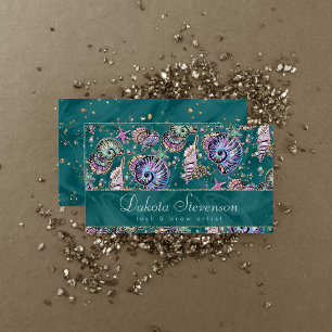 Underwater Teal Luxe Grönt Pastel Guld Seashells Visitkort