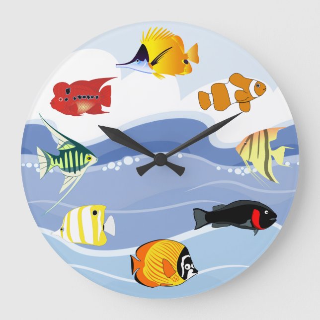 Underwater Tropical Fish Art Wall Clock Stor Klocka (Framsida)