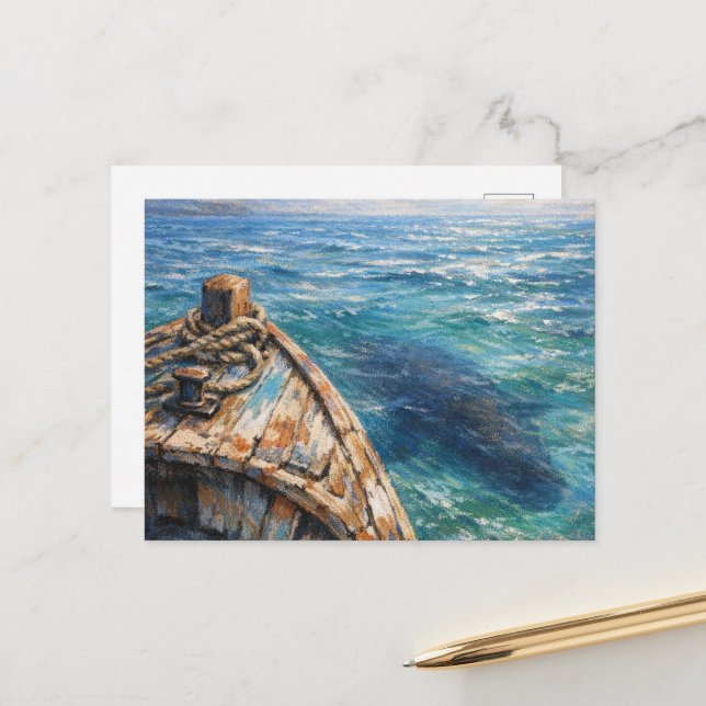 Underwater Visitor - Pastel Painting Style Art Vykort (Fram/Back In Situ)