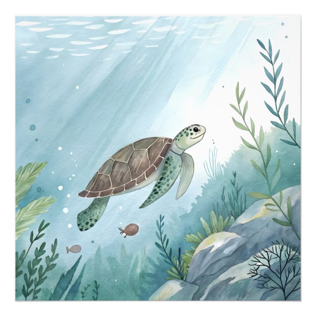 Underwater world with turtle fototryck (Framsidan)