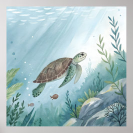 Underwater world with turtle poster