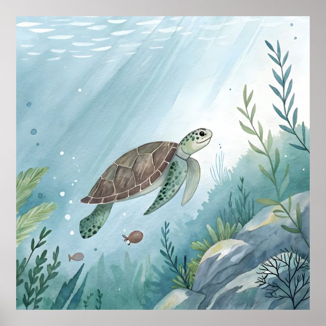 Underwater world with turtle poster (Framsidan)