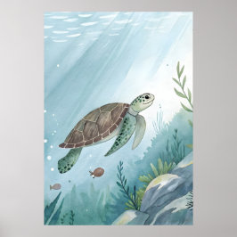 Underwater world with turtle poster