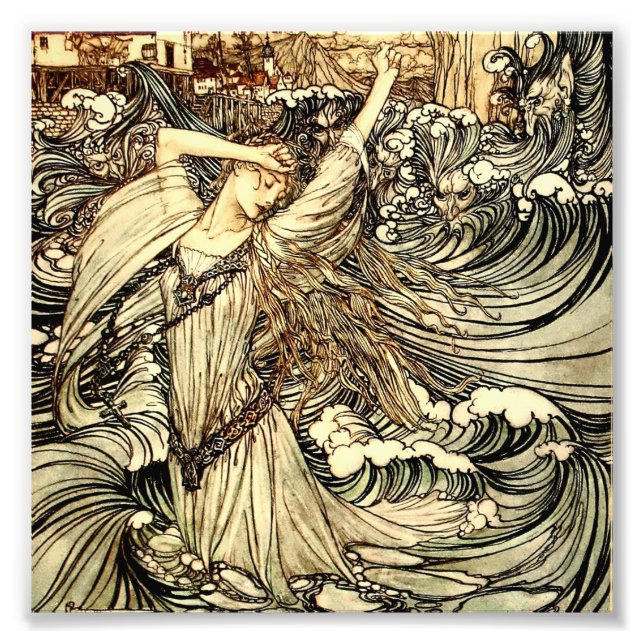 “Undine i vågorna” av Arthur Rackham Fototryck (Framsidan)