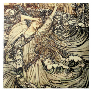 “Undine i vågorna” av Arthur Rackham Kakelplatta