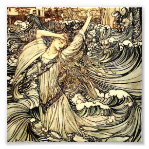 "Undine in Vågar" av Arthur Rackham Fototryck