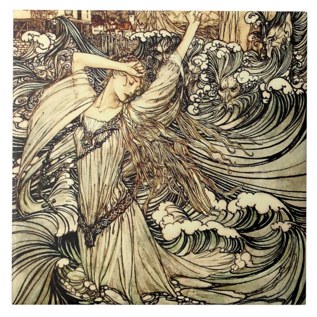 "Undine in Vågar" av Arthur Rackham Kakelplatta (Framsidan)