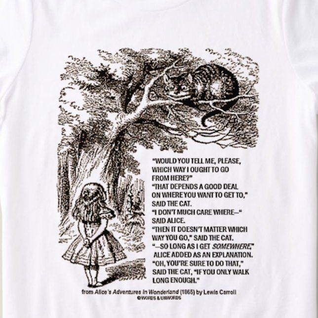 Undrar vilket sätt jag ska gå och citera tee shirt (Wonderland humor tee featuring infamous conversation between Alice & Cheshire Cat)