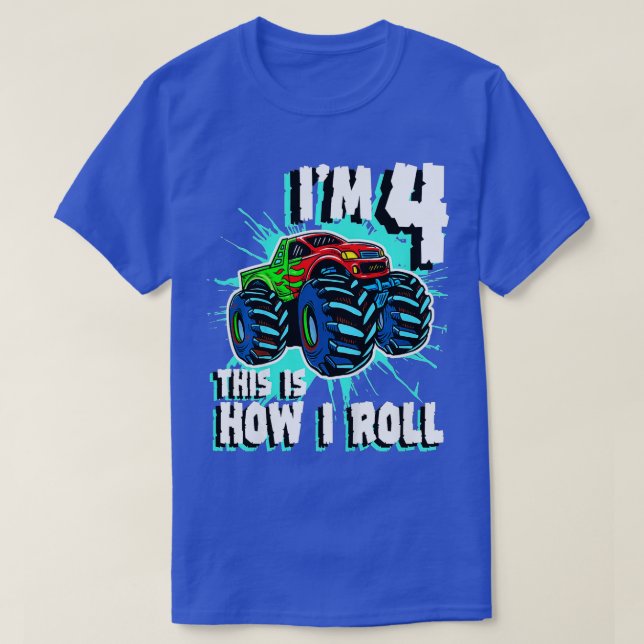 Unds 4-åriga Lastbil Monster Födelsedagsfest 4 T Shirt (Design framsida)