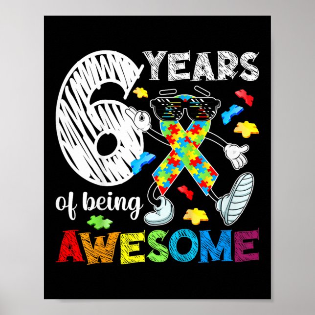 Unds 6e Autism Födelsedagsfest sex år gammal Autis Poster (Framsidan)