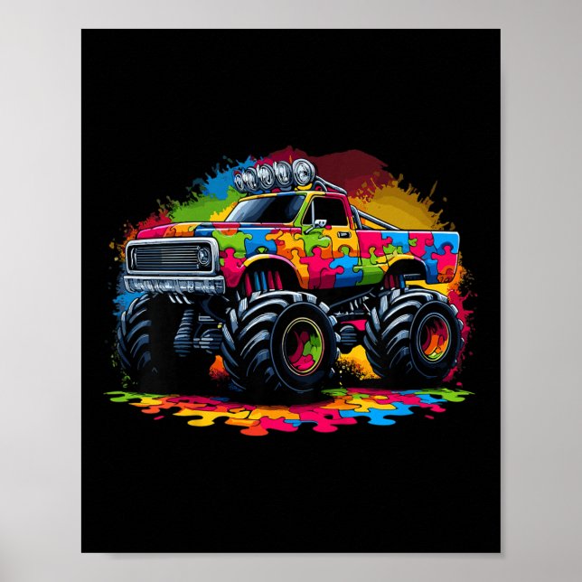 Unds Autism Awareness Puzzle Monster Lastbil Autis Poster (Framsidan)