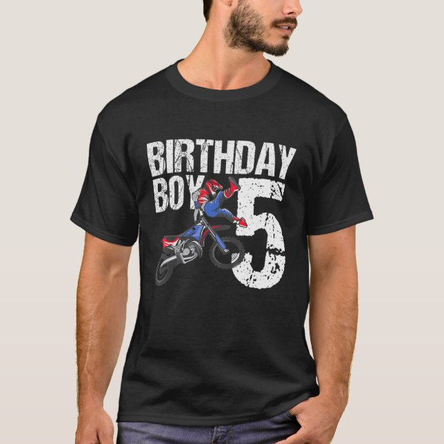 Unds barn 5 år gammal Dirt Bike Födelsedagsfest Mo T Shirt (Framsida)