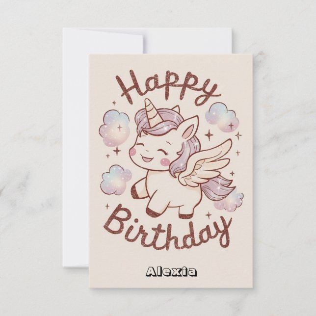 Unds Clouds Unicorn Birthday Kort (Framsida)