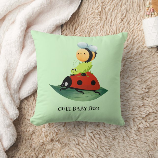 Unds Cute Red ladybug Bee kryp insekt på grönt löv Kudde (Filt)