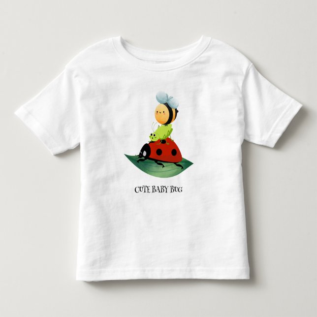 Unds Cute Red ladybug Bee kryp insekt på grönt löv T Shirt (Framsida)