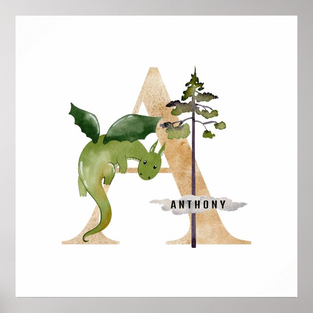 Unds Dragon Anpassat namn Monogram A Nursery Room Poster (Framsidan)