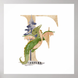 Unds Dragon Anpassat namn Monogram F Nursery Room Poster