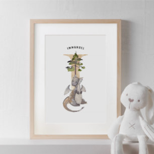 Unds Dragon Anpassat namn Monogram I Nursery Room Poster