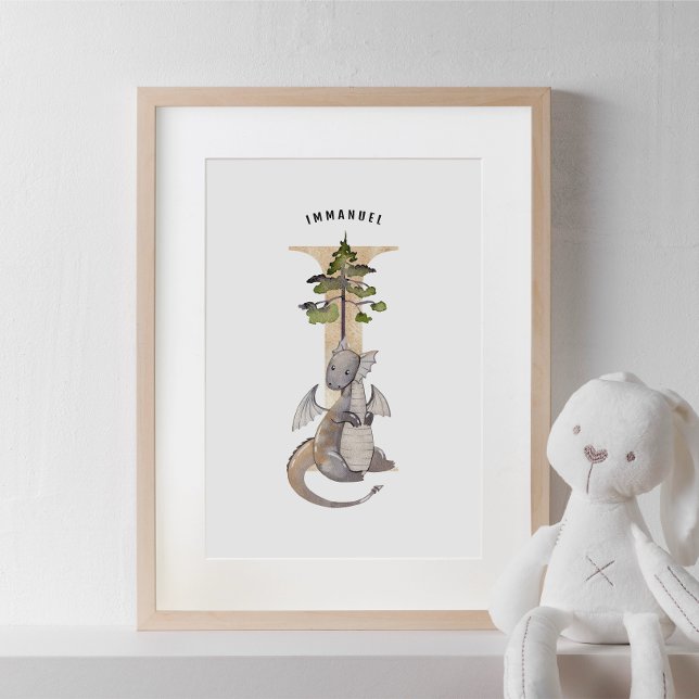 Unds Dragon Anpassat namn Monogram I Nursery Room Poster (Skapare uppladdad)