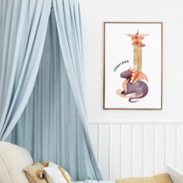 Unds Dragon Anpassat namn Monogram J Nursery Room Poster