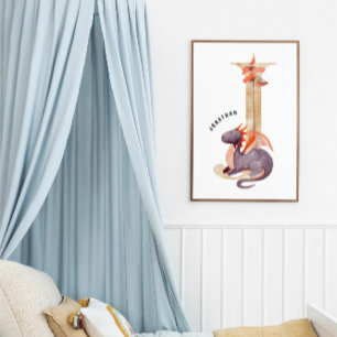 Unds Dragon Anpassat namn Monogram J Nursery Room Poster